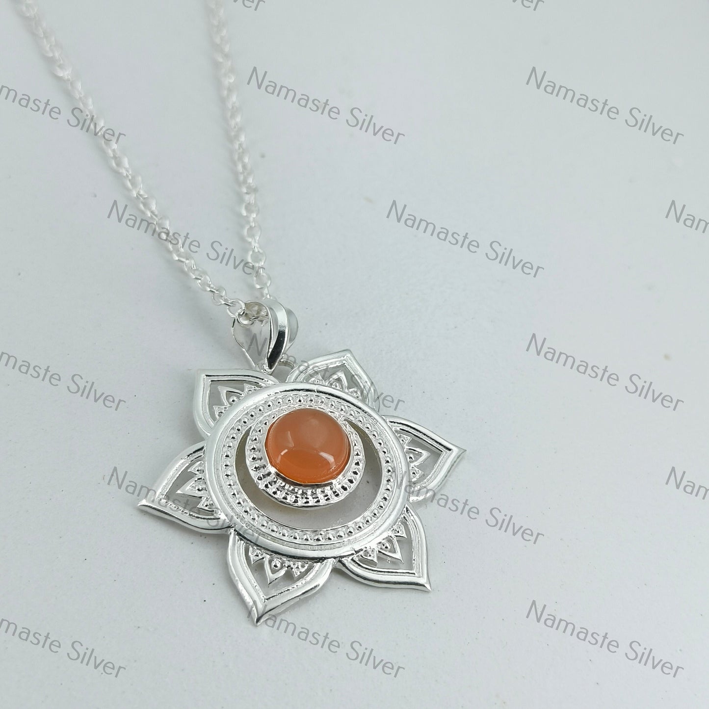 Sacral Chakra Necklace, 925 Sterling Silver Svadhisthana Chakra Pendant, Natural Peach Moonstone Gemstone Handmade Chakra Meditation Jewelry