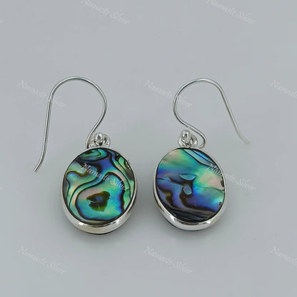 Abalone Shell Earrings, 925 Sterling Silver handmade Dangle Earrings, Natural Abalone Silver Jewelry, Blue Paua Shell Earrings, Gift for her