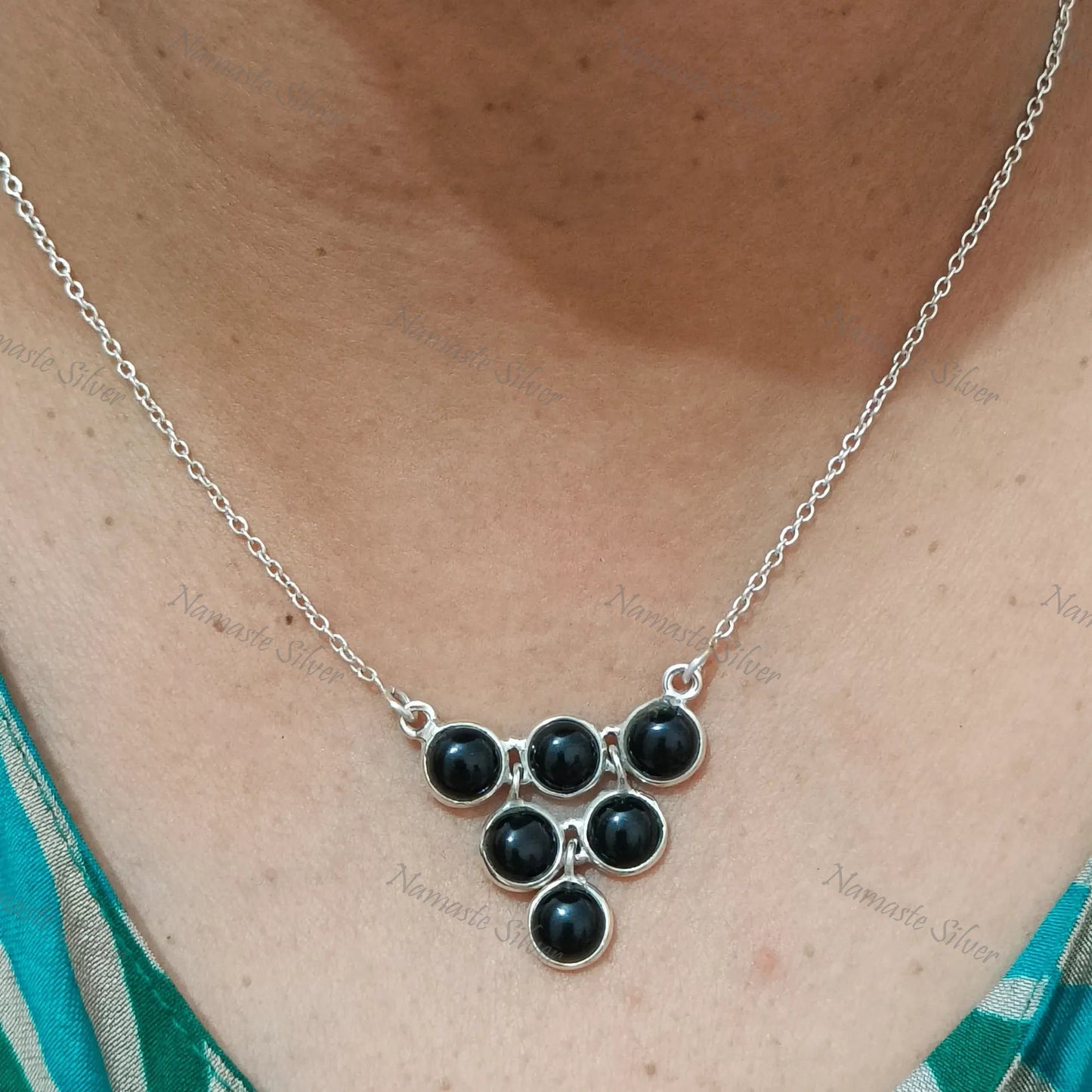Black Onyx Necklace, 925 Sterling Silver Pendant, Natural Onyx Round Gemstone Handmade Boho Jewelry, July Birthstone. Elegant Gift for Her