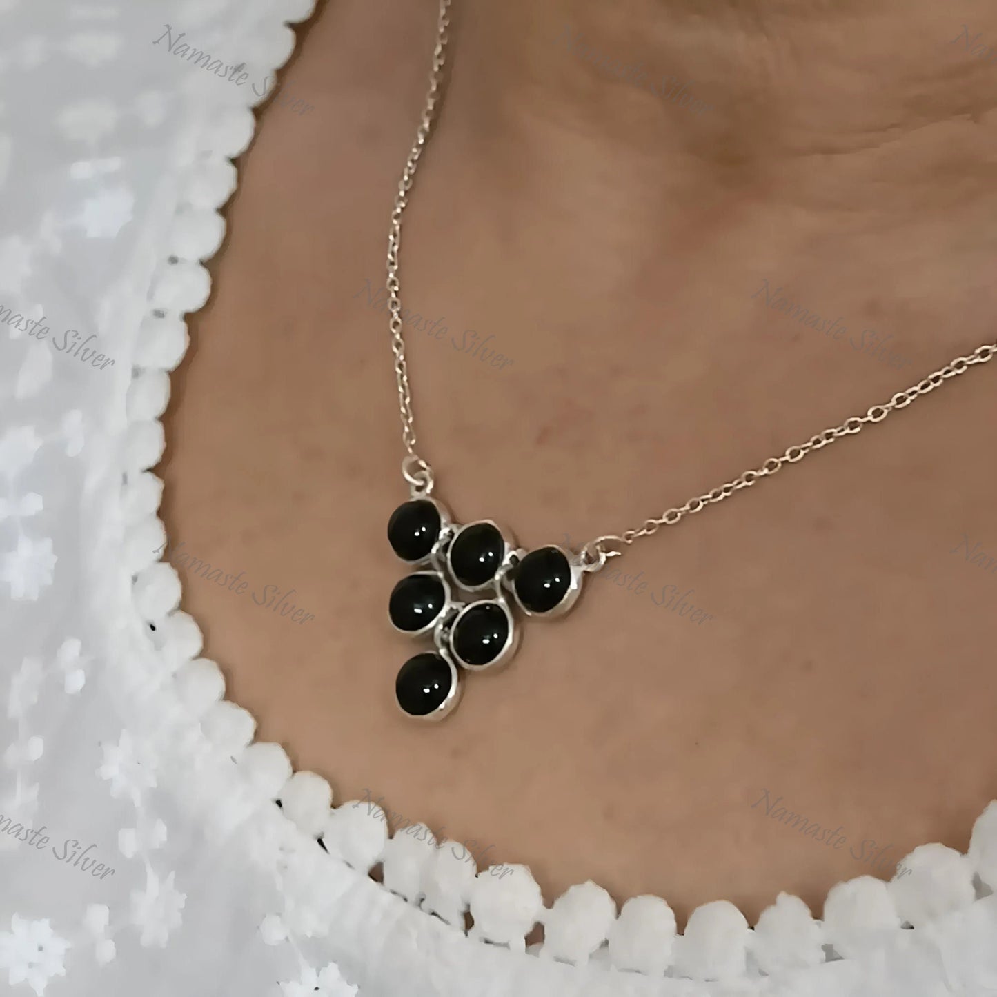 Black Onyx Necklace, 925 Sterling Silver Pendant, Natural Onyx Round Gemstone Handmade Boho Jewelry, July Birthstone. Elegant Gift for Her