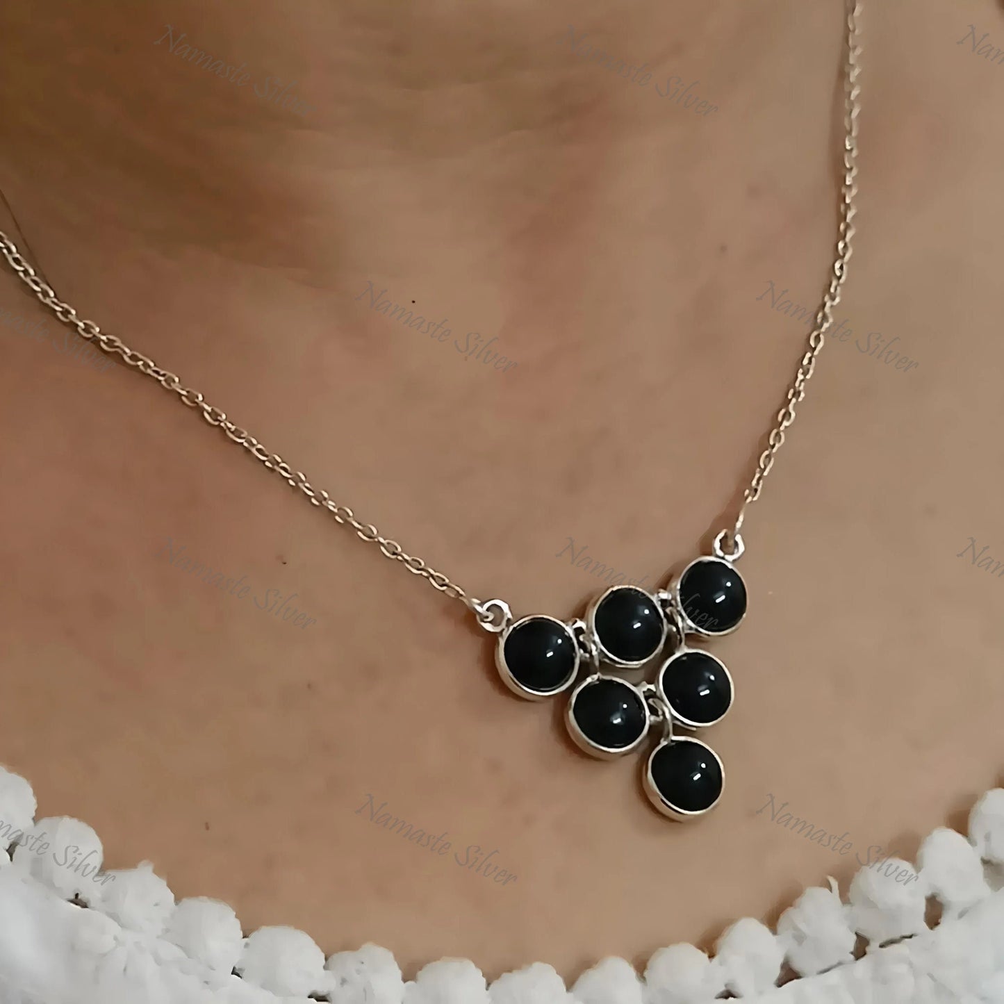Black Onyx Necklace, 925 Sterling Silver Pendant, Natural Onyx Round Gemstone Handmade Boho Jewelry, July Birthstone. Elegant Gift for Her