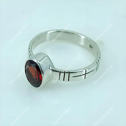 Garnet Ring, 925 Sterling Silver Statement Promise Ring, Handmade Natural Garnet Oval Gemstone Boho Jewelry, January Birthstone Gift for Her