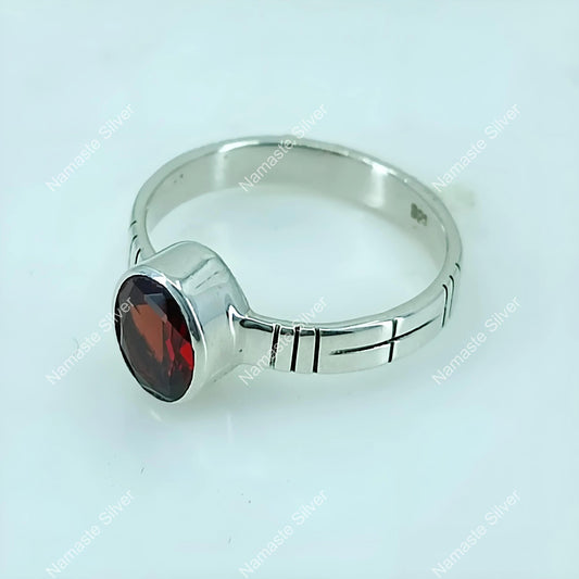 Garnet Ring, 925 Sterling Silver Statement Promise Ring, Handmade Natural Garnet Oval Gemstone Boho Jewelry, January Birthstone Gift for Her