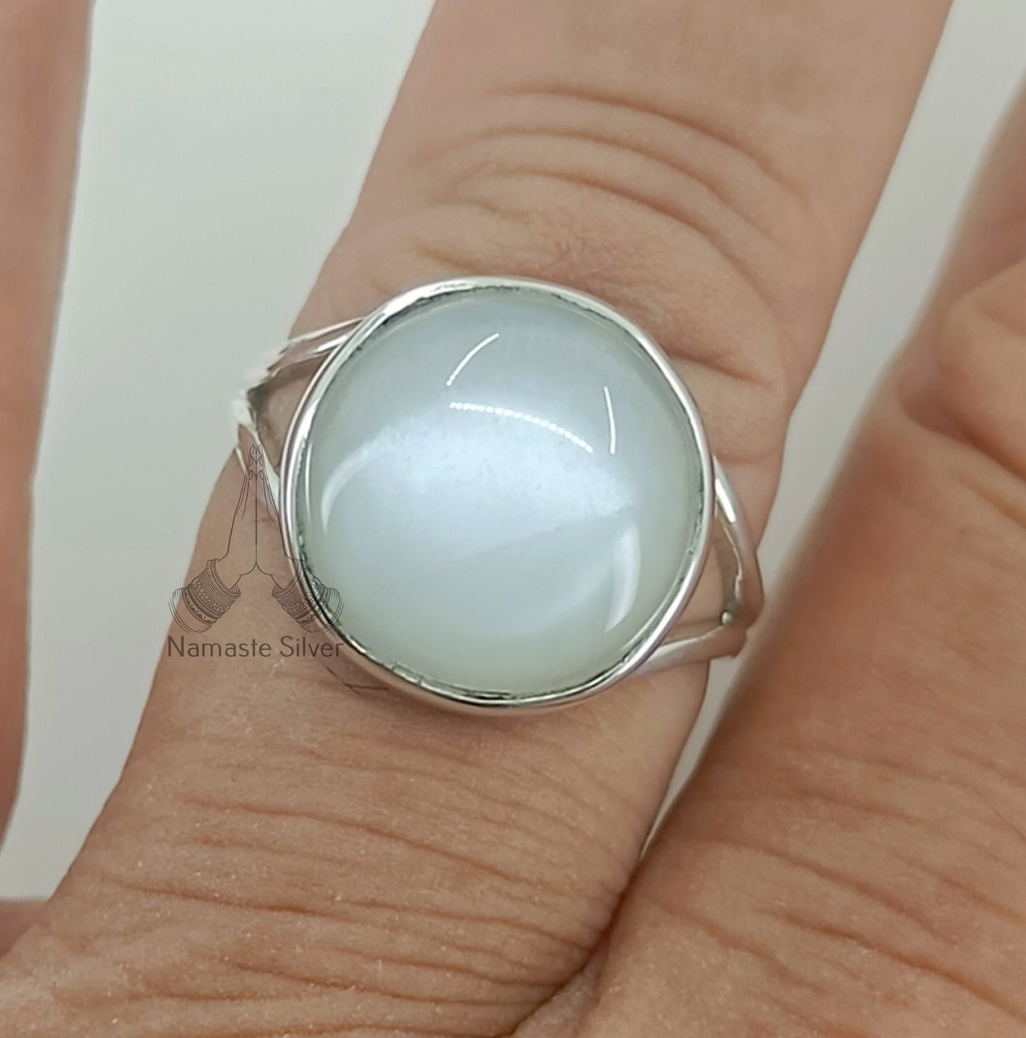Moonstone Ring, 925 Sterling Silver Statement Promise Ring, Natural Moonstone Round Gemstone Boho Jewelry, June Birthstone, Gift for her