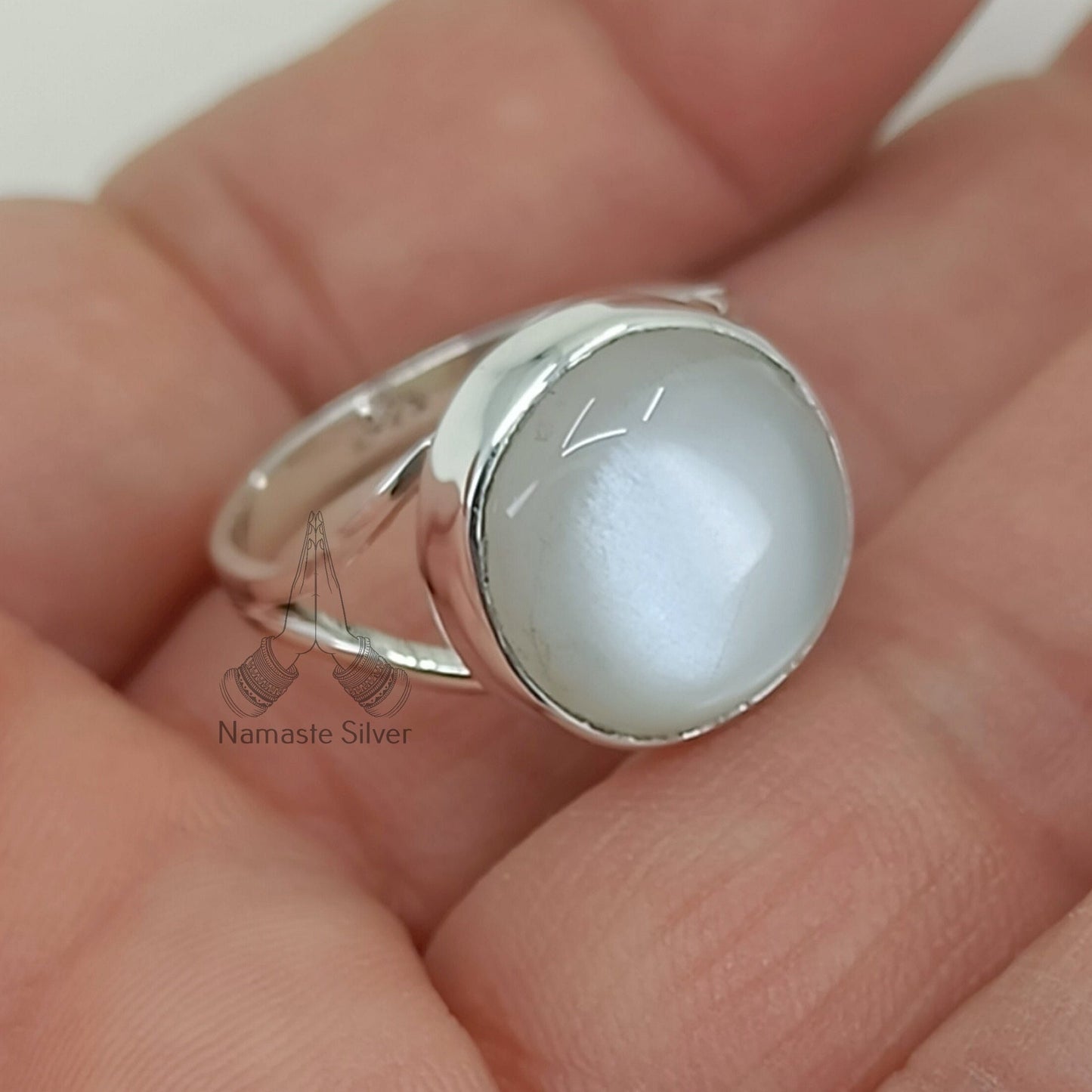 Moonstone Ring, 925 Sterling Silver Statement Promise Ring, Natural Moonstone Round Gemstone Boho Jewelry, June Birthstone, Gift for her
