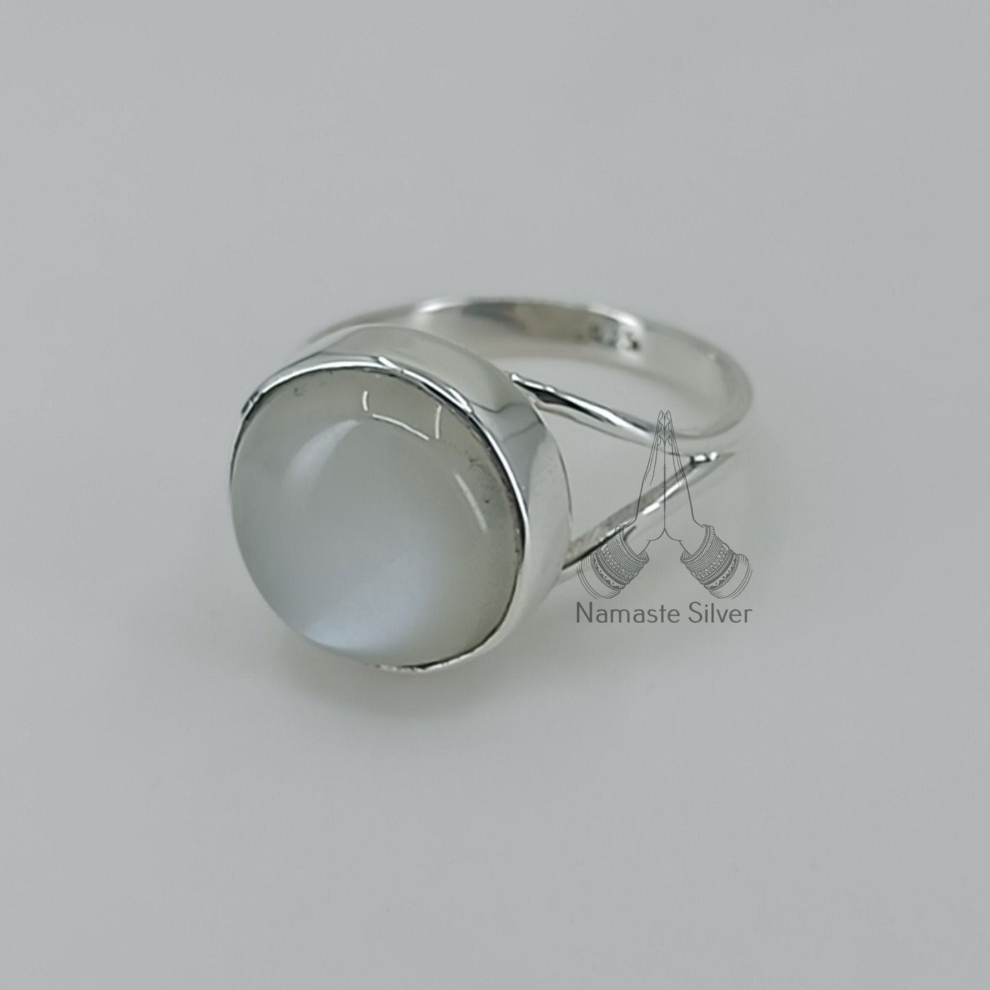 Moonstone Ring, 925 Sterling Silver Statement Promise Ring, Natural Moonstone Round Gemstone Boho Jewelry, June Birthstone, Gift for her