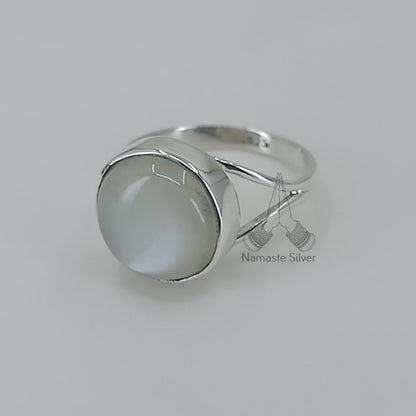 Moonstone Ring, 925 Sterling Silver Statement Promise Ring, Natural Moonstone Round Gemstone Boho Jewelry, June Birthstone, Gift for her