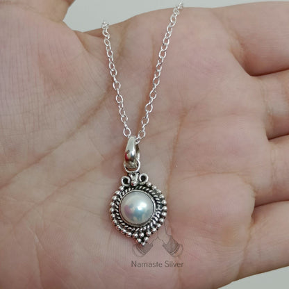 Pearl Pendant, Pearl Necklace, Pearl Silver Necklace, Pearl Jewelry, Pearl Handmade necklace, Gift for her, Pearl Locket Chain Necklace
