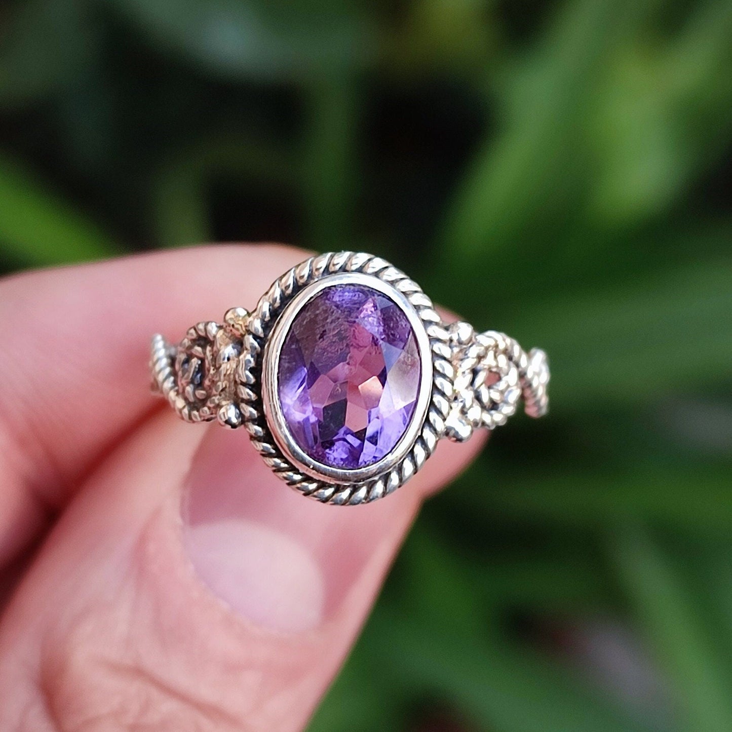 Amethyst Ring, 925 Sterling Silver Promise Ring, Natural Purple Amethyst Oval Gemstone Handmade Jewelry, February Birthstone, Gift for her