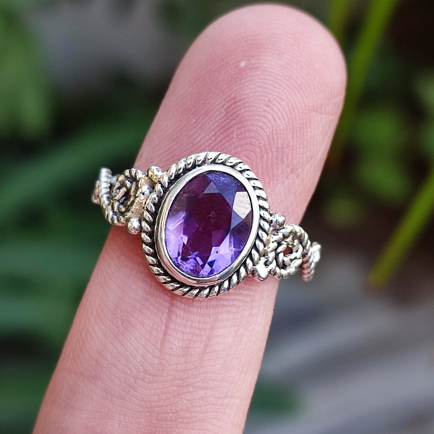 Amethyst Ring, 925 Sterling Silver Promise Ring, Natural Purple Amethyst Oval Gemstone Handmade Jewelry, February Birthstone, Gift for her