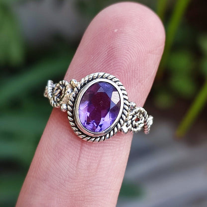 Amethyst Ring, 925 Sterling Silver Promise Ring, Natural Purple Amethyst Oval Gemstone Handmade Jewelry, February Birthstone, Gift for her