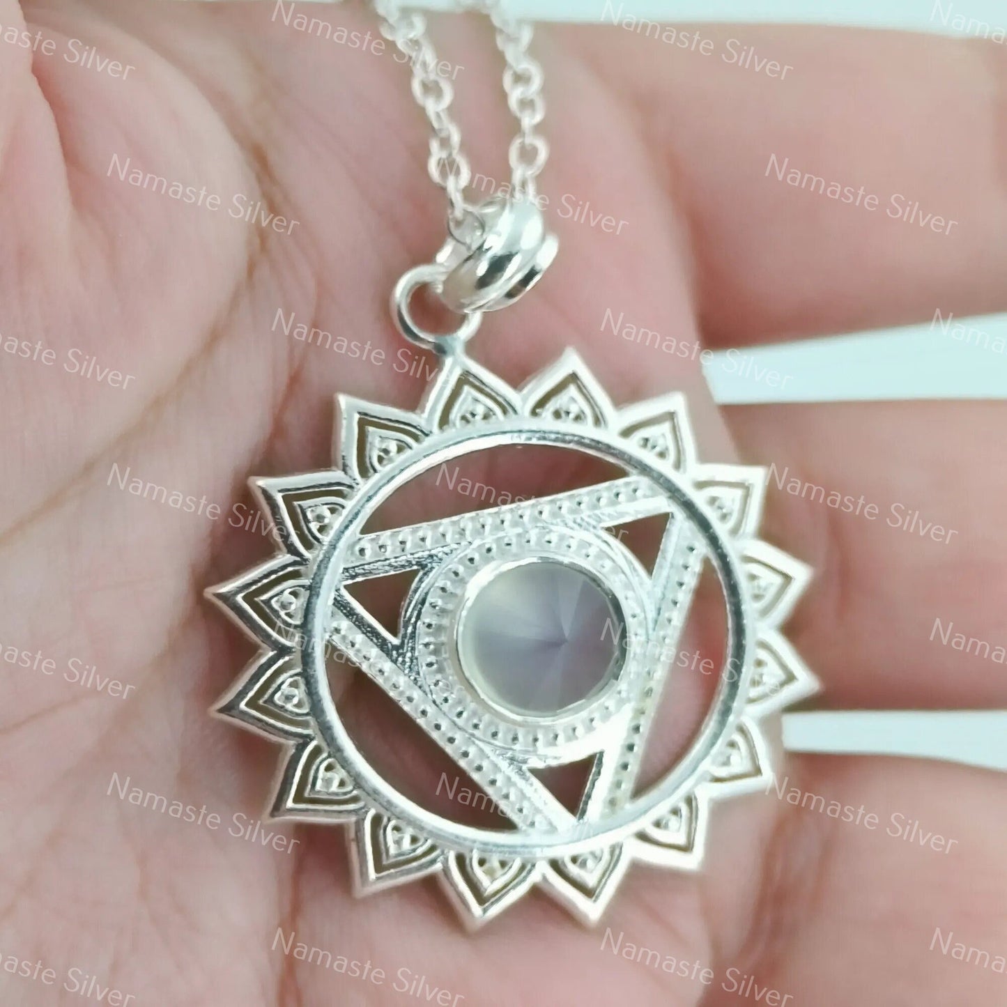 Throat Chakra Necklace, 925 Sterling Silver Handmade Vishuddha Chakra Pendant, Natural Chalcedony Gemstone Jewelry, Healing Gift for Her