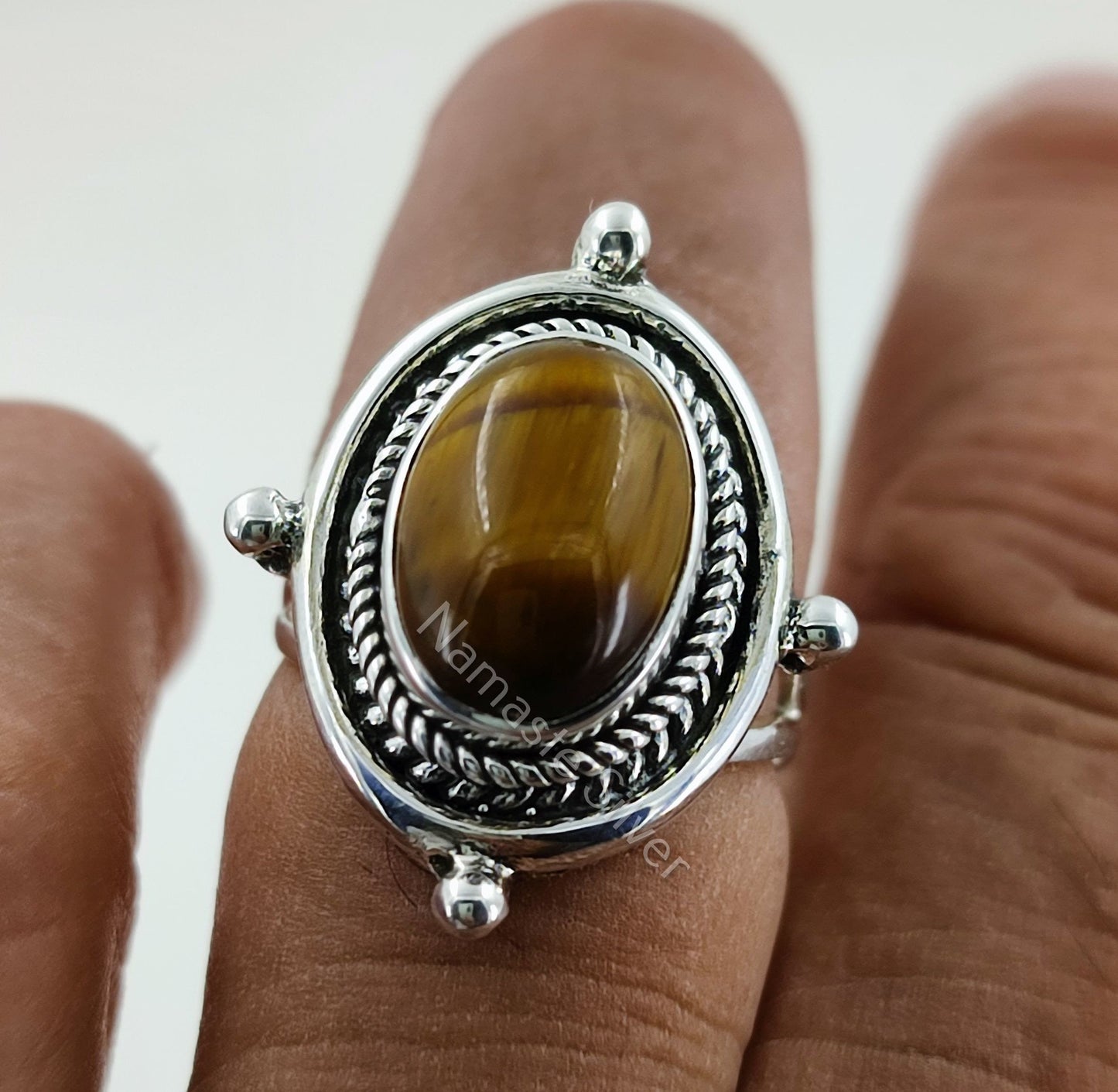 Tigers Eye Ring, 925 Sterling Silver Statement Promise Ring, Natural Tiger's Eye Oval Handmade Boho Jewelry, June Birthstone, Gift for Her