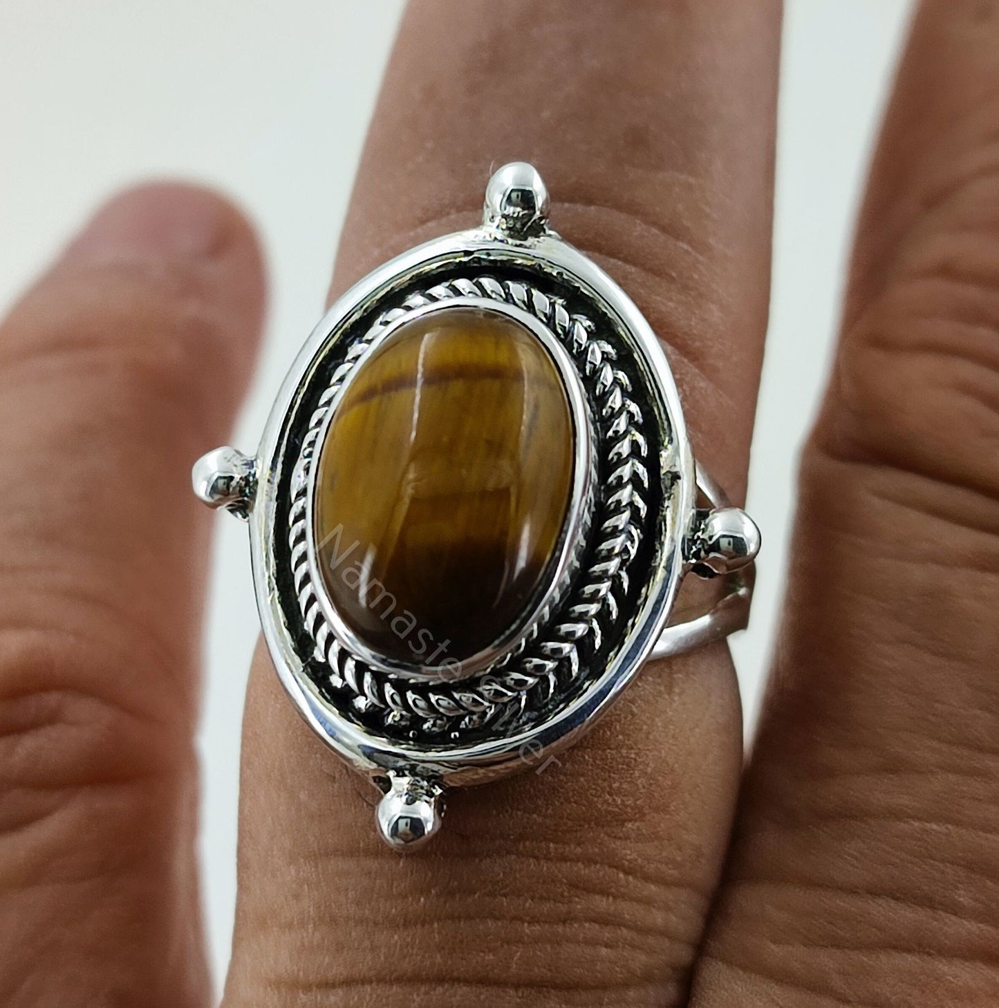 Tigers Eye Ring, 925 Sterling Silver Statement Promise Ring, Natural Tiger's Eye Oval Handmade Boho Jewelry, June Birthstone, Gift for Her