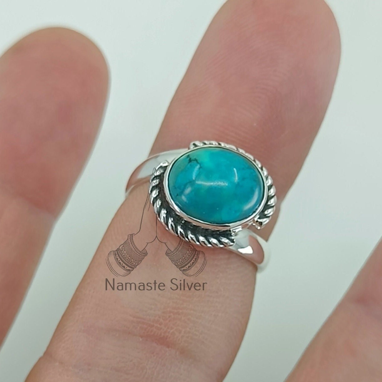 Turquoise Ring, 925 Sterling Silver Promise Ring, Natural Turquoise Oval Gemstone Handmade Boho Jewelry, Gift for Her, December Birthstone