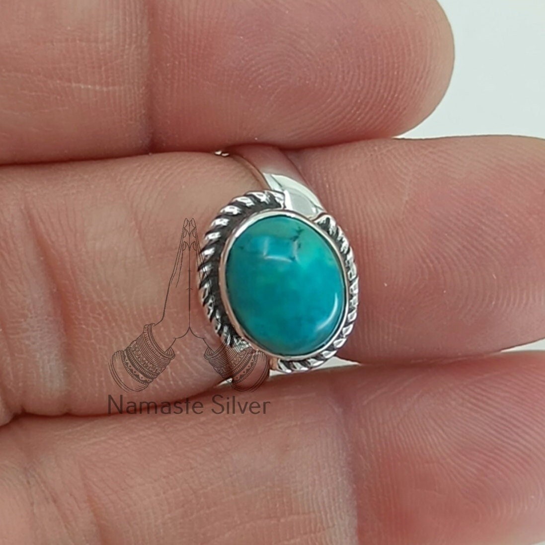 Turquoise Ring, 925 Sterling Silver Promise Ring, Natural Turquoise Oval Gemstone Handmade Boho Jewelry, Gift for Her, December Birthstone