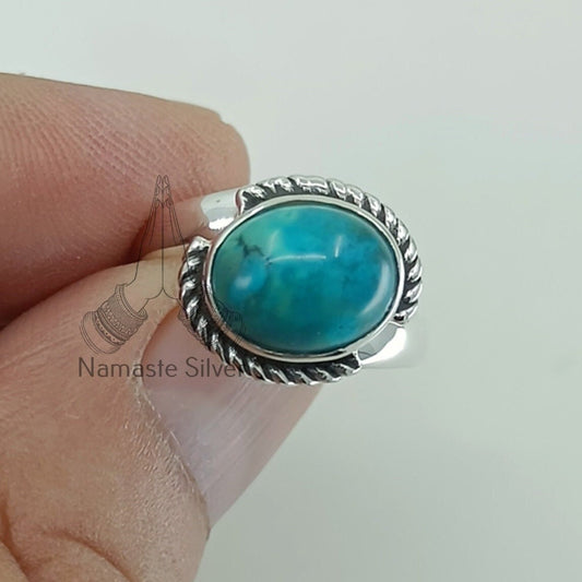 Turquoise Ring, 925 Sterling Silver Promise Ring, Natural Turquoise Oval Gemstone Handmade Boho Jewelry, Gift for Her, December Birthstone