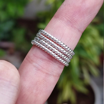 Twisted Wire Ring, 925 Sterling Silver Twisted Wire Rope Ring, Handmade Dainty Stackable Minimalist Promise Ring, Elegant Gift for Her, Him