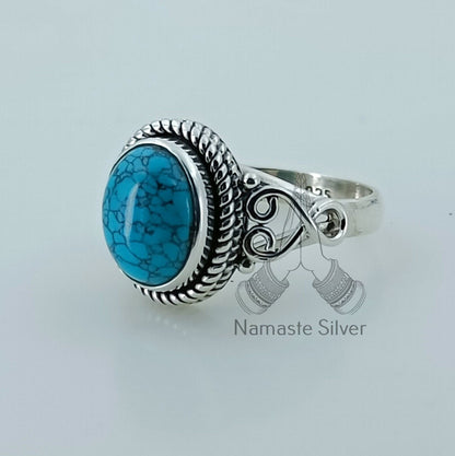 Turquoise Ring, 925 Sterling Silver Promise Ring, Natural Turquoise Oval Gemstone Handmade Boho Jewelry, December Birthstone, Gift for Her