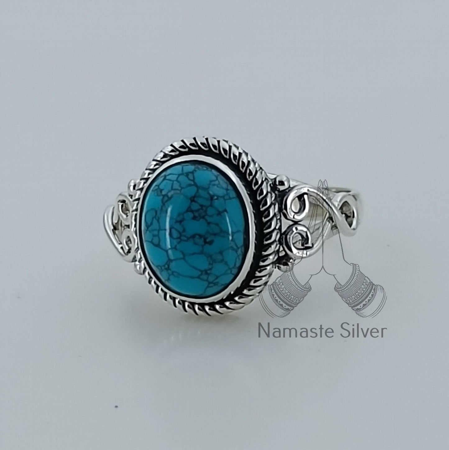 Turquoise Ring, 925 Sterling Silver Promise Ring, Natural Turquoise Oval Gemstone Handmade Boho Jewelry, December Birthstone, Gift for Her