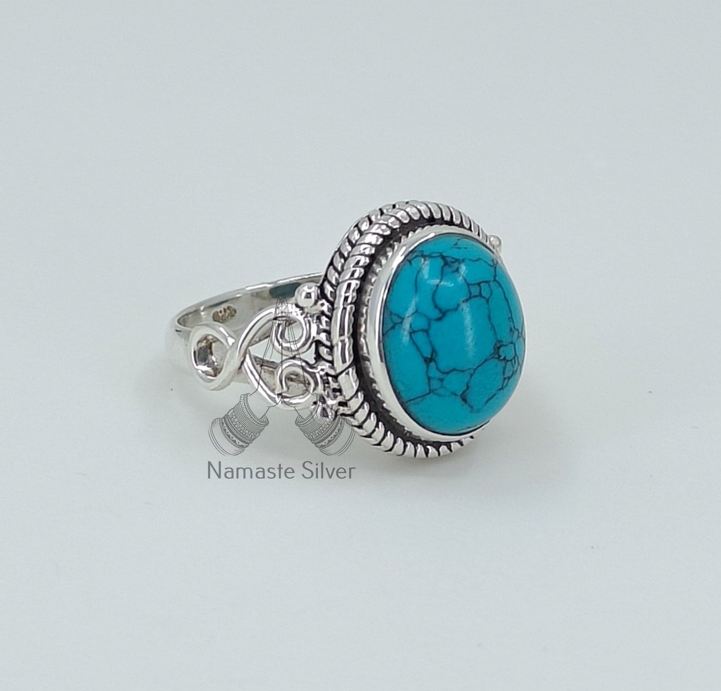 Turquoise Ring, 925 Sterling Silver Promise Ring, Natural Turquoise Oval Gemstone Handmade Boho Jewelry, December Birthstone, Gift for Her