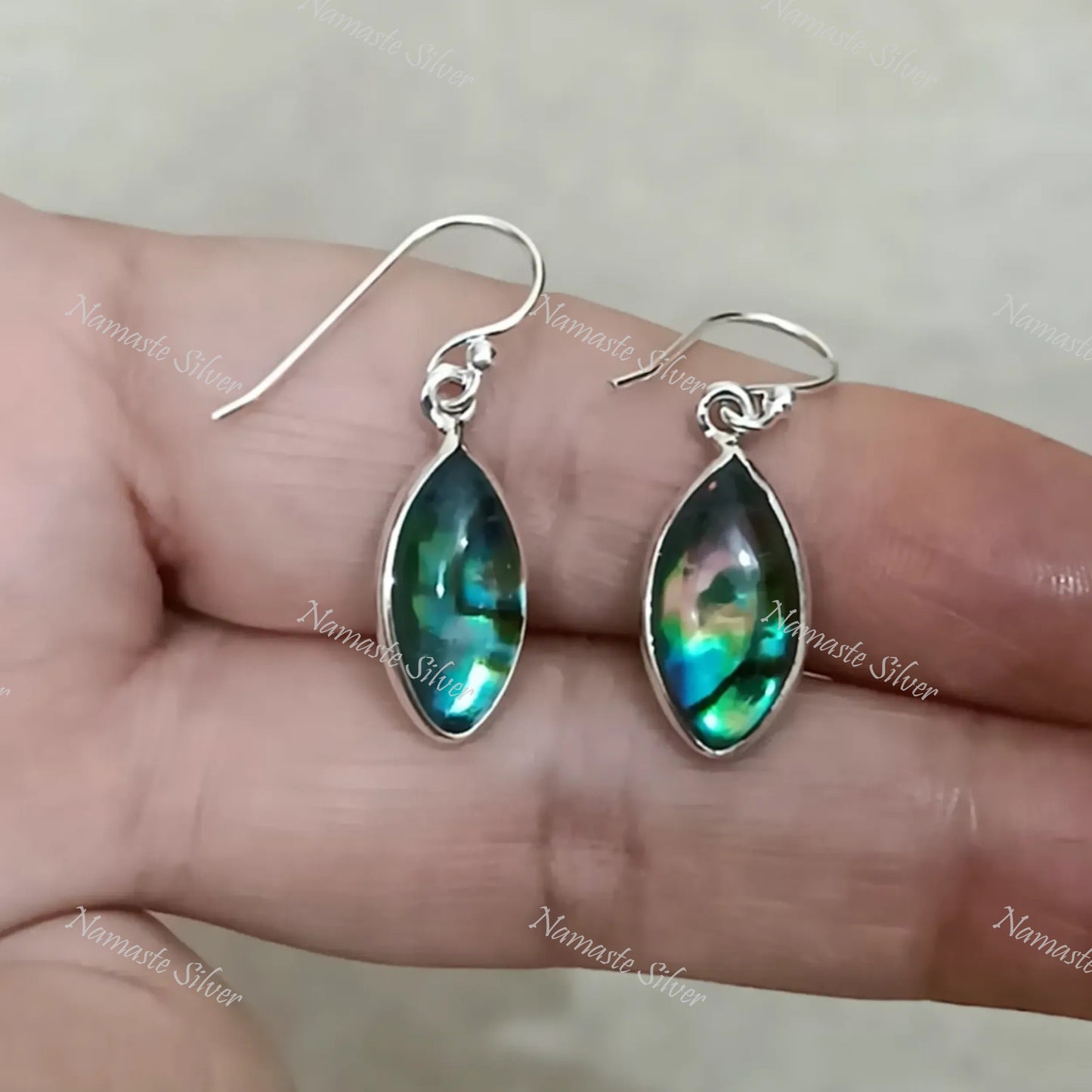 Abalone Shell Doublet Earrings, 925 Sterling Silver Dangle Earrings, Natural Abalone Marquise Handmade Jewelry, Blue Paua Shell Earrings