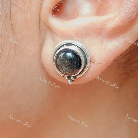 Gold Sheen Obsidian Stud Earrings, 925 Sterling Silver Stud Posts, Natural Obsidian Round Gemstone Handmade Jewelry, Birthstone Gift for Her