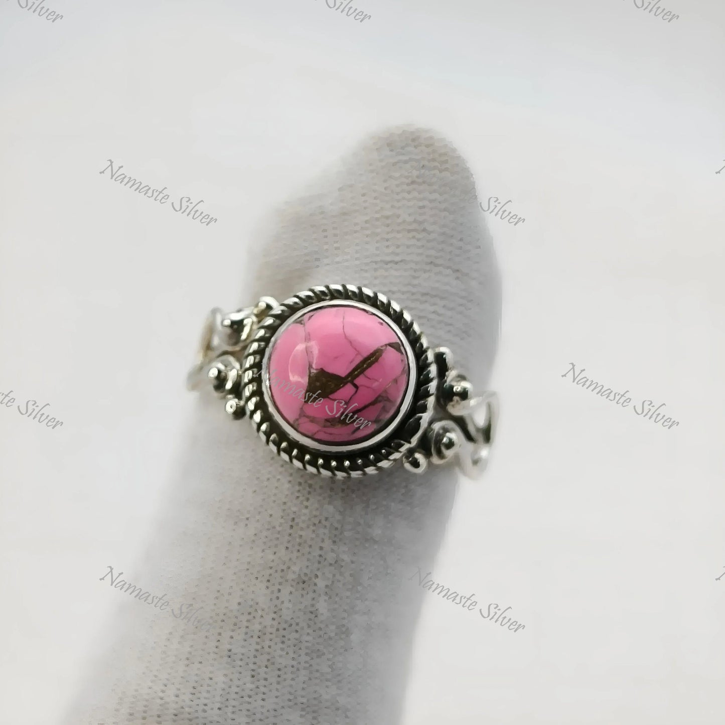 Pink Turquoise Ring, 925 Sterling Silver Promise Ring, Natural Pink Copper Turquoise Round Gemstone Handmade Jewelry, Unique Gift for Her
