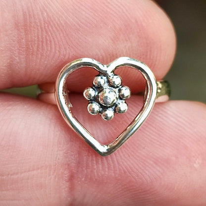 Heart Ring, 925 Sterling Silver Handmade Dainty Floral Ring for Women, Heart Shape Flower Love Minimalist Boho Jewelry, Unique Gift for Her