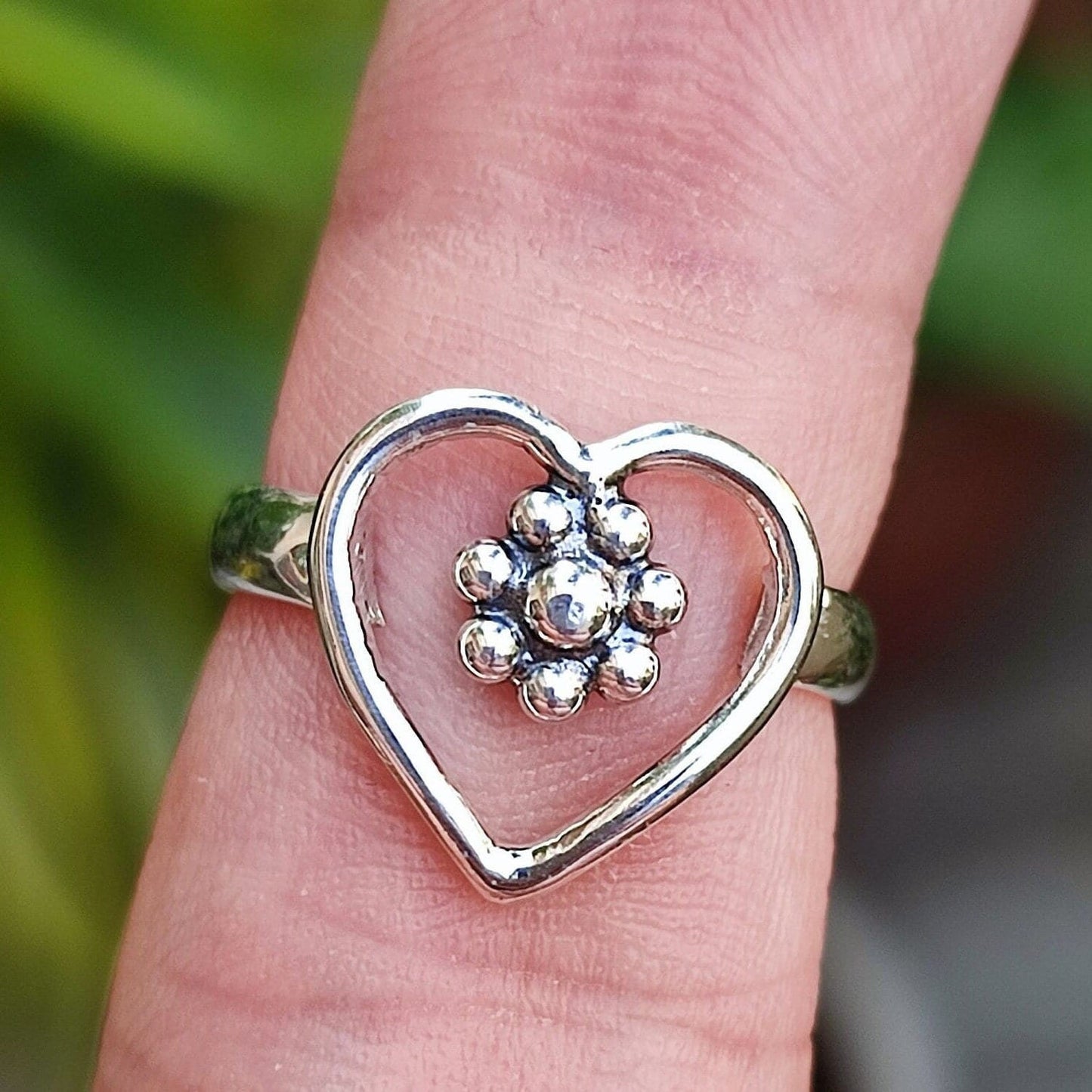 Heart Ring, 925 Sterling Silver Handmade Dainty Floral Ring for Women, Heart Shape Flower Love Minimalist Boho Jewelry, Unique Gift for Her