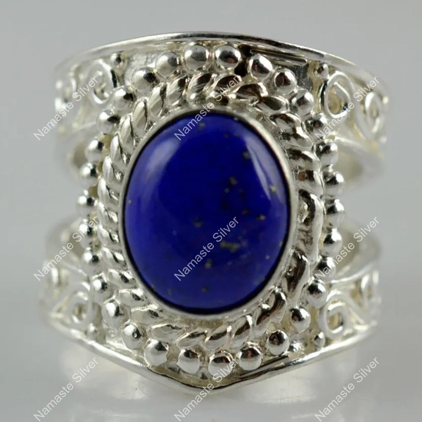 Lapis Lazuli Ring, 925 Sterling Silver Handmade Statement Ring, Natural Blue Gemstone Oval Jewelry, September Birthstone, Gift for her