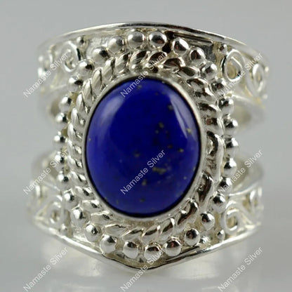 Lapis Lazuli Ring, 925 Sterling Silver Handmade Statement Ring, Natural Blue Gemstone Oval Jewelry, September Birthstone, Gift for her