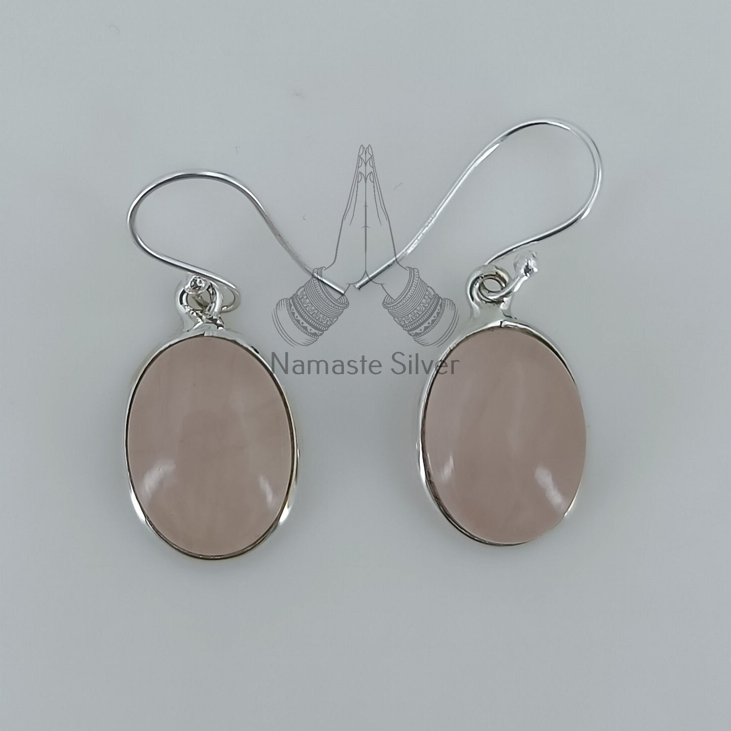 Rose Quartz  Earrings, 925 Sterling Silver Dangle Earrings,  Natural Pink Gemstone Oval Handmade Jewelry, January Birthstone, Gift for her
