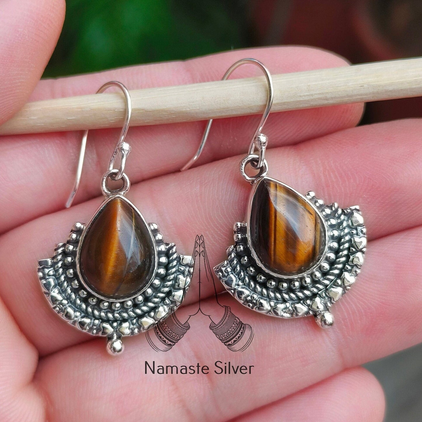Tigers Eye Earrings, 925 Sterling Silver Dangle Earrings, Natural Tiger's Eye Pear Shape Handmade Jewelry, June Birthstone, Gift for Her