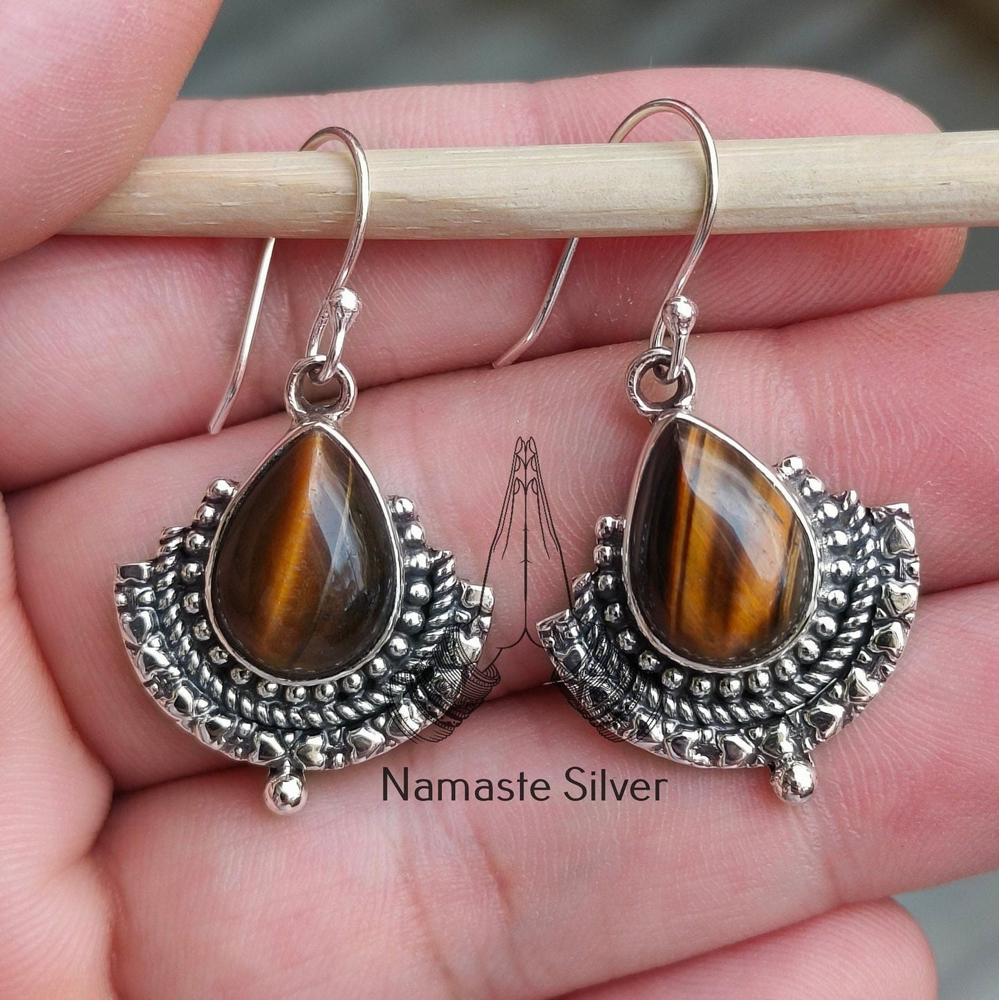 Tigers Eye Earrings, 925 Sterling Silver Dangle Earrings, Natural Tiger's Eye Pear Shape Handmade Jewelry, June Birthstone, Gift for Her