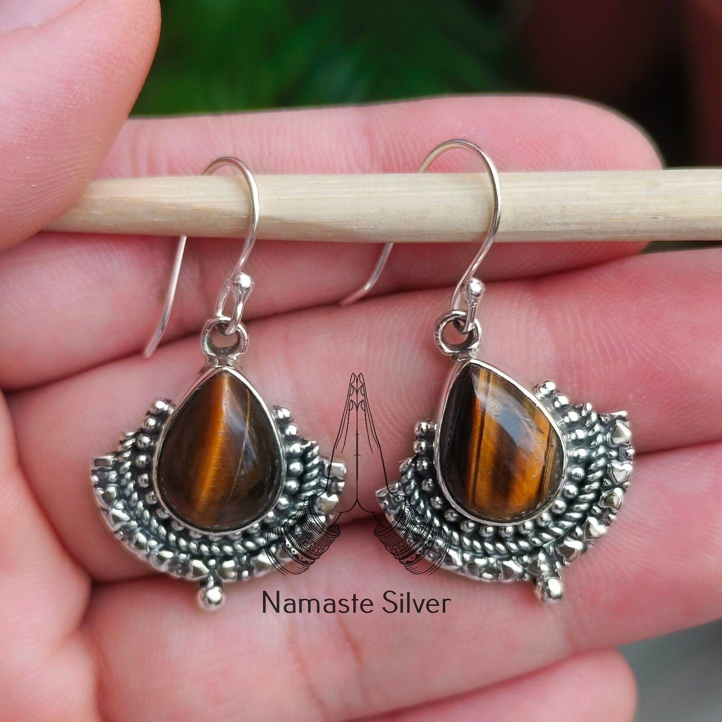 Tigers Eye Earrings, 925 Sterling Silver Dangle Earrings, Natural Tiger's Eye Pear Shape Handmade Jewelry, June Birthstone, Gift for Her