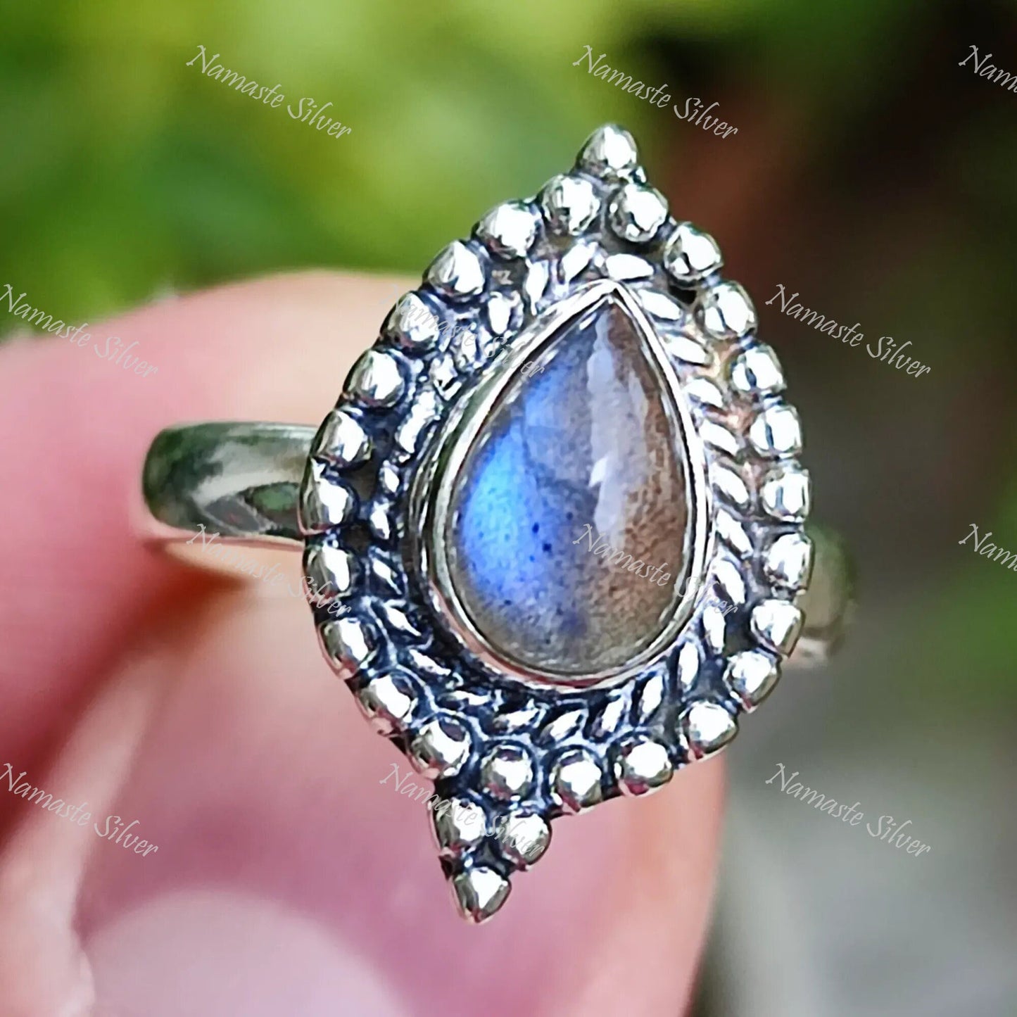 Labradorite Ring, 925 Sterling Silver Statement Promise Ring, Natural Labradorite Pear Shape Gemstone Handmade Boho Jewelry, Gift for Her