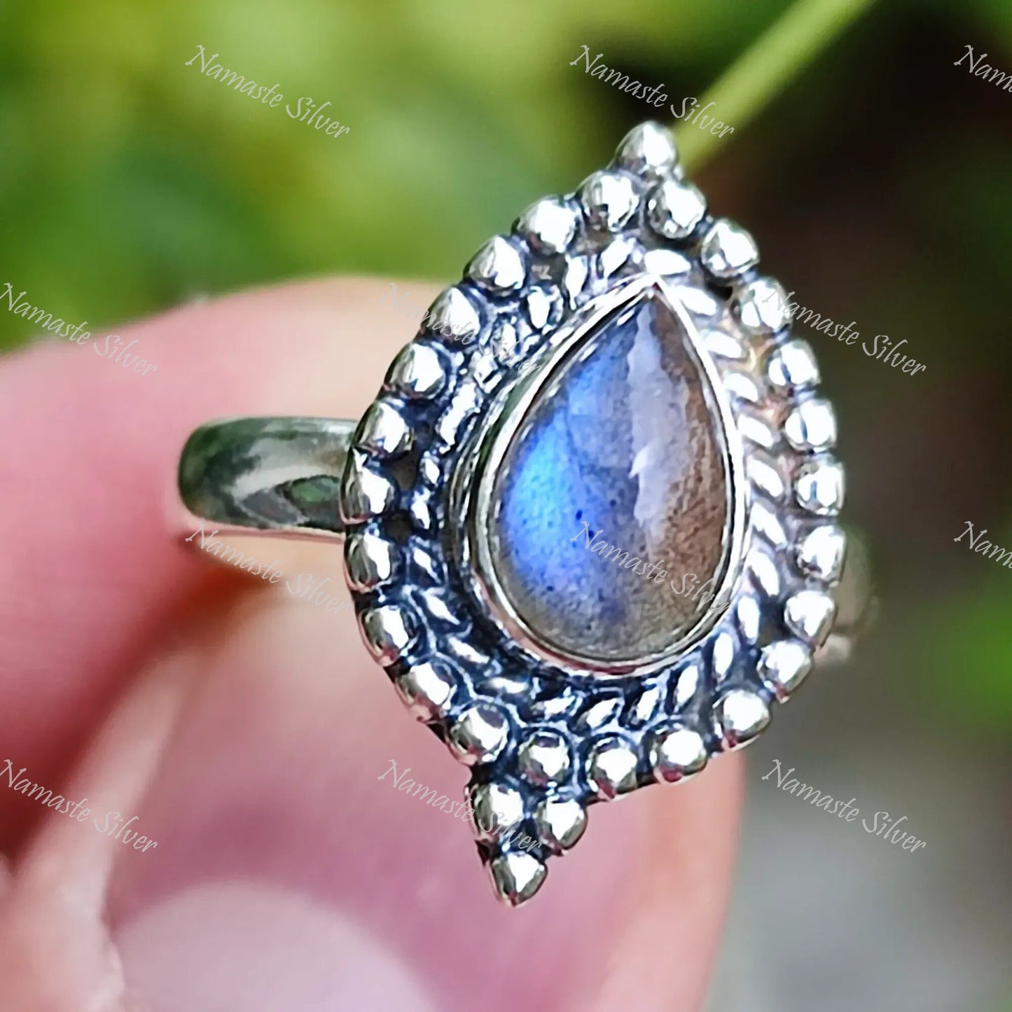 Labradorite Ring, 925 Sterling Silver Statement Promise Ring, Natural Labradorite Pear Shape Gemstone Handmade Boho Jewelry, Gift for Her