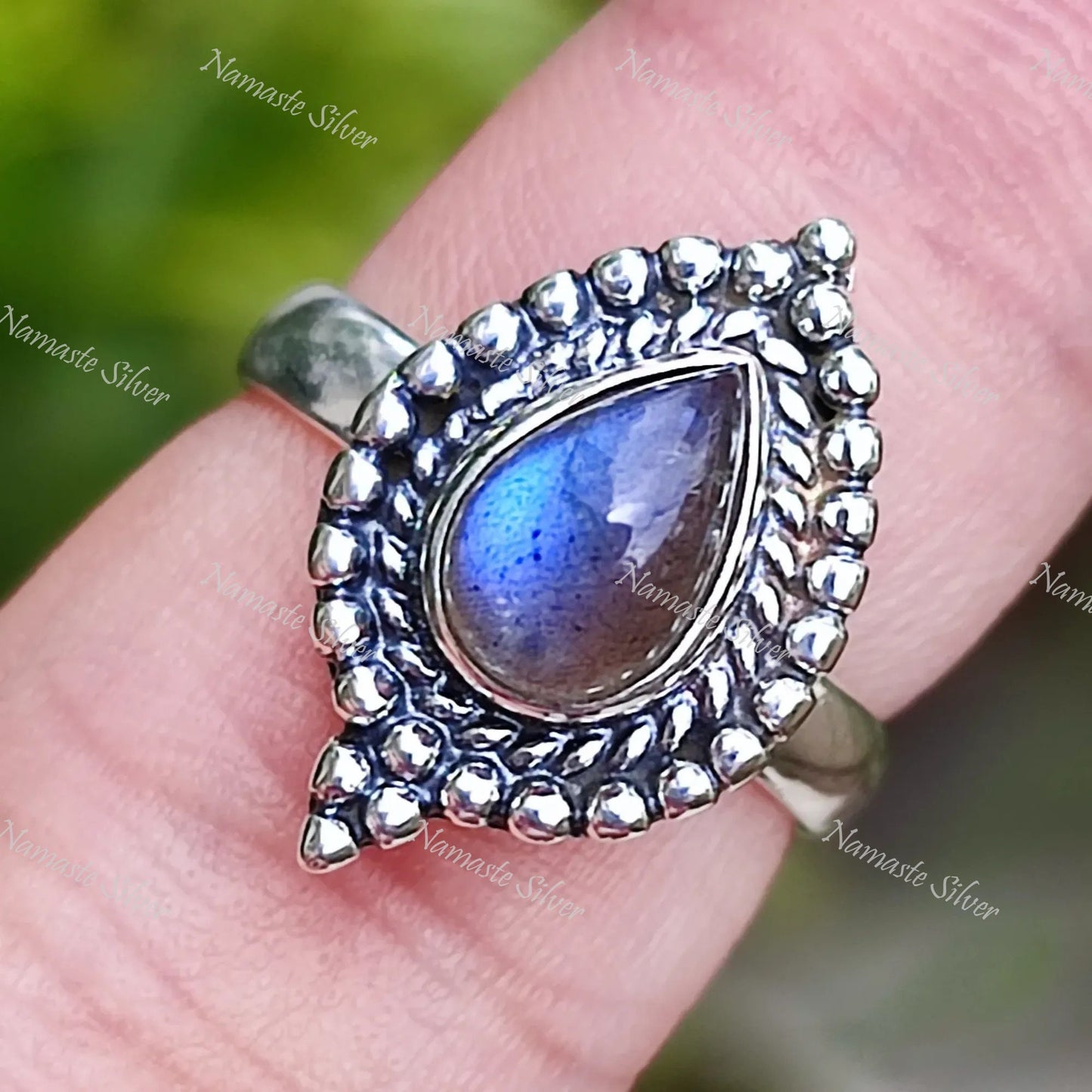 Labradorite Ring, 925 Sterling Silver Statement Promise Ring, Natural Labradorite Pear Shape Gemstone Handmade Boho Jewelry, Gift for Her