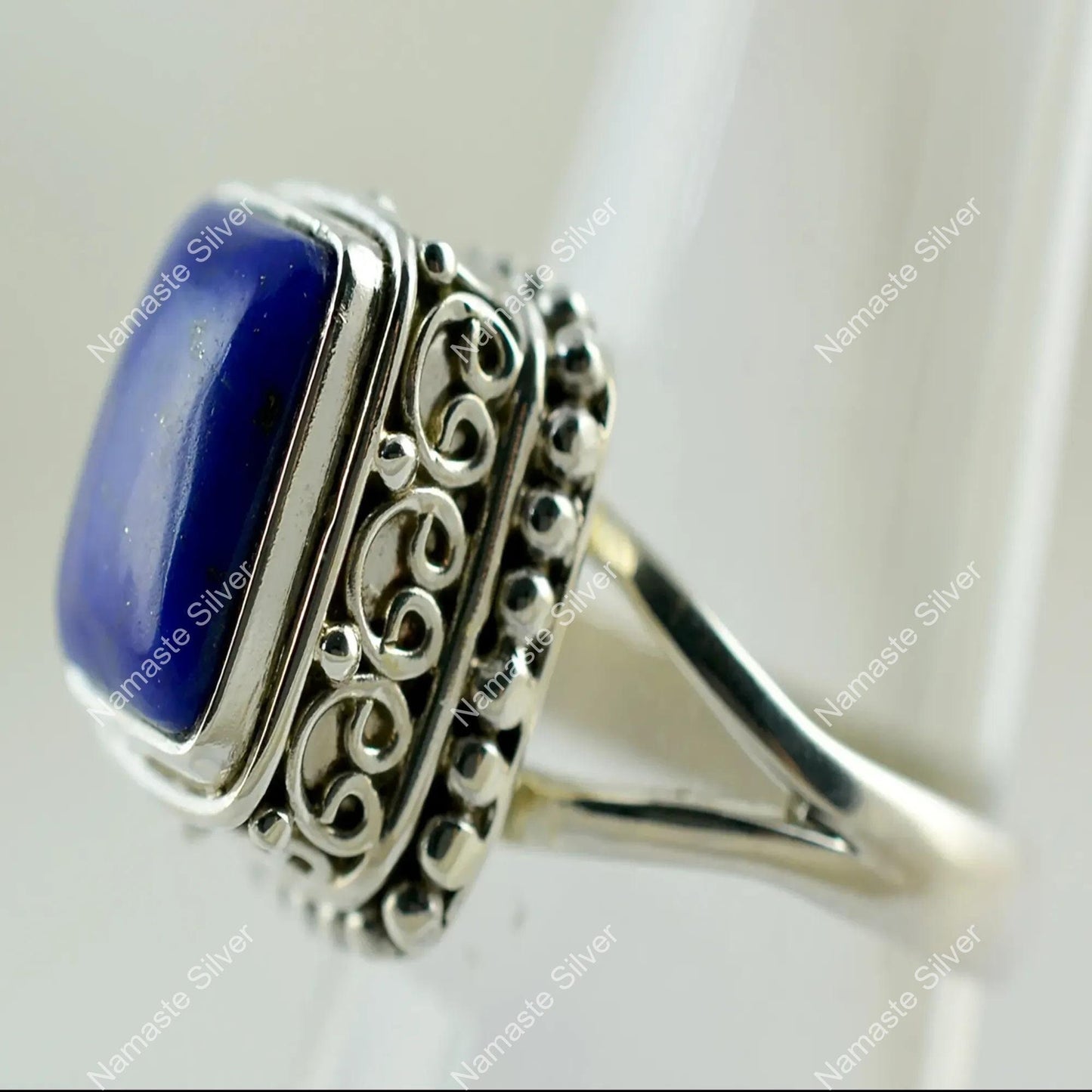 Lapis Lazuli Ring, 925 Sterling Silver Handmade Promise Ring, Natural Blue Gemstone Cushion Jewelry, September Birthstone, Boho Gift For Her