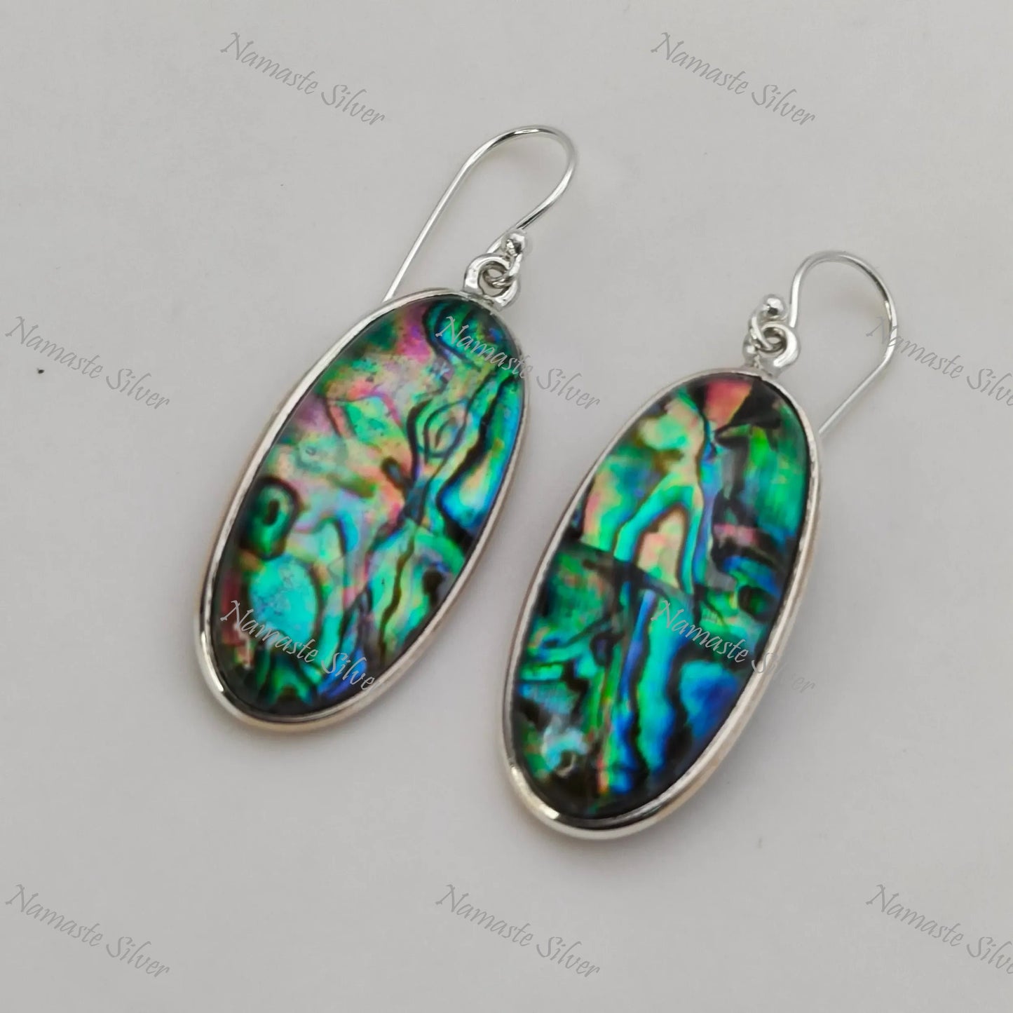 Abalone Shell Earrings, 925 Sterling Silver Dangle Drop Earrings, Natural Abalone Oval Doublet Handmade Jewelry, Blue Paua Shell Earrings