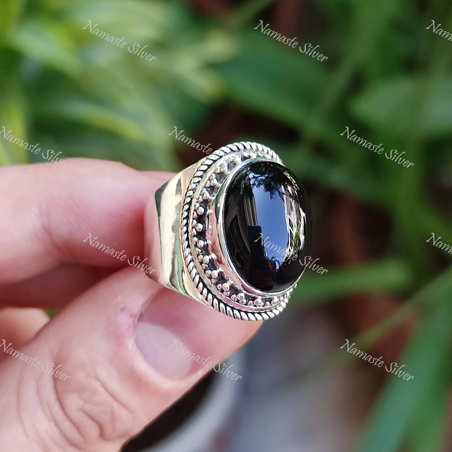 Black Onyx Ring, 925 Sterling Silver Statement Ring, Natural Black Gemstone Oval Handmade Cocktail Jewelry, July Birthstone. Gift for her