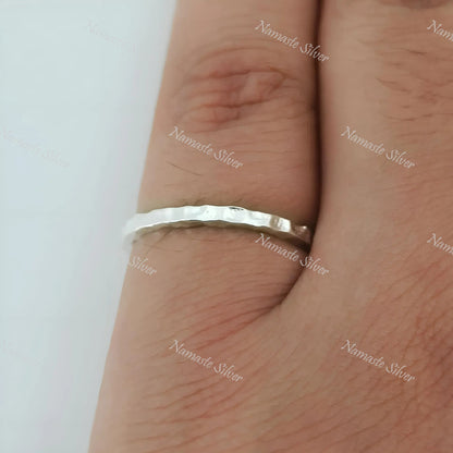 Hammered Silver Ring, 925 Sterling Silver Dainty Ring Band, 2.0 mm Handmade Stackable Minimalist Promise Jewelry, Unique Gift for Her, Him