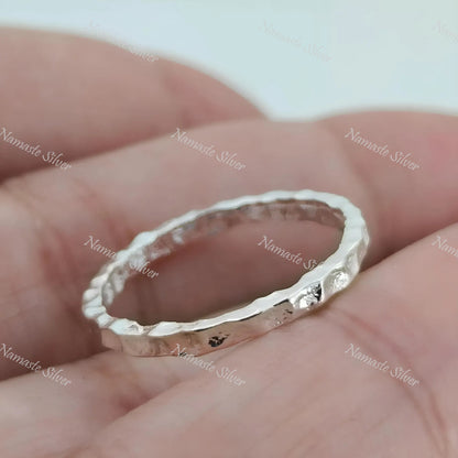 Hammered Silver Ring, 925 Sterling Silver Dainty Ring Band, 2.0 mm Handmade Stackable Minimalist Promise Jewelry, Unique Gift for Her, Him