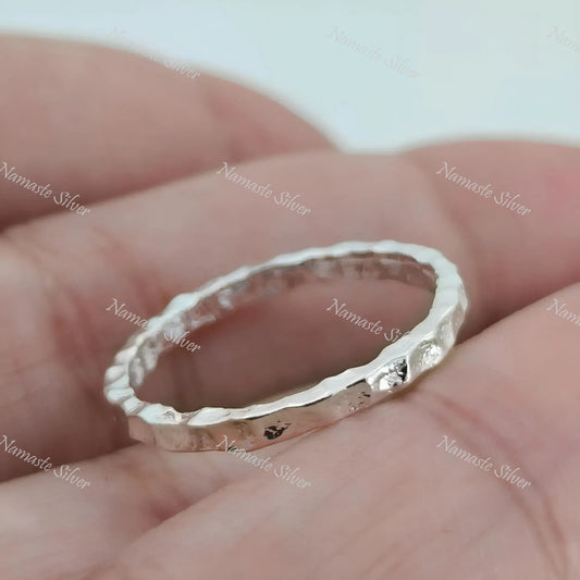 Hammered Silver Ring, 925 Sterling Silver Dainty Ring Band, 2.0 mm Handmade Stackable Minimalist Promise Jewelry, Unique Gift for Her, Him