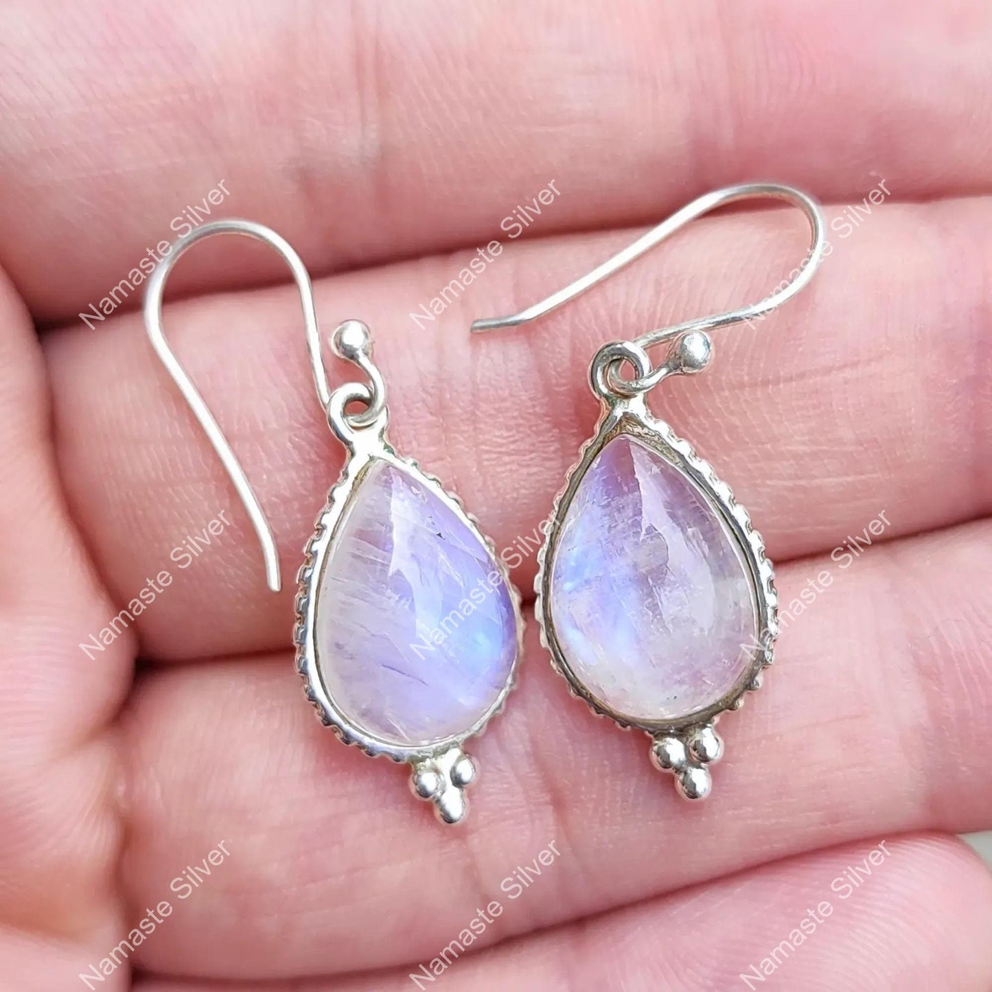 Rainbow Moonstone Earrings, 925 Sterling Silver Handmade Dangle Earrings, Natural Gemstone Pear Shape Jewelry, June Birthstone, Gift for Her