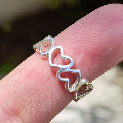Heart to Heart Ring, 925 Sterling Silver Handmade Promise Ring, Heart shape Jewelry, Connected Heart Ring Band, Gift for Her Birthday