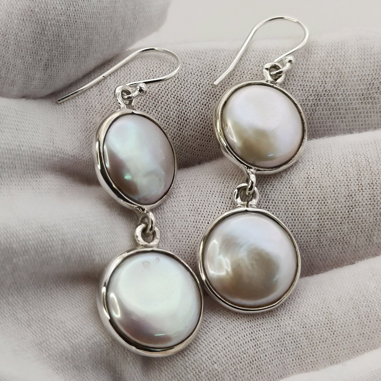 Coin Pearl Earrings, 925 Sterling Silver Handmade Dangle Earrings, Genuine Freshwater Coin Pearl Jewelry, Gift for her Birthday Anniversary
