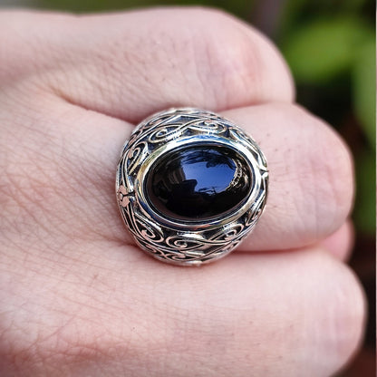 Black Onyx Ring, 925 Sterling Silver Handmade Statement Promise Ring, Natural Black Gemstone Oval Ring, July Birthstone, Boho Gift for her