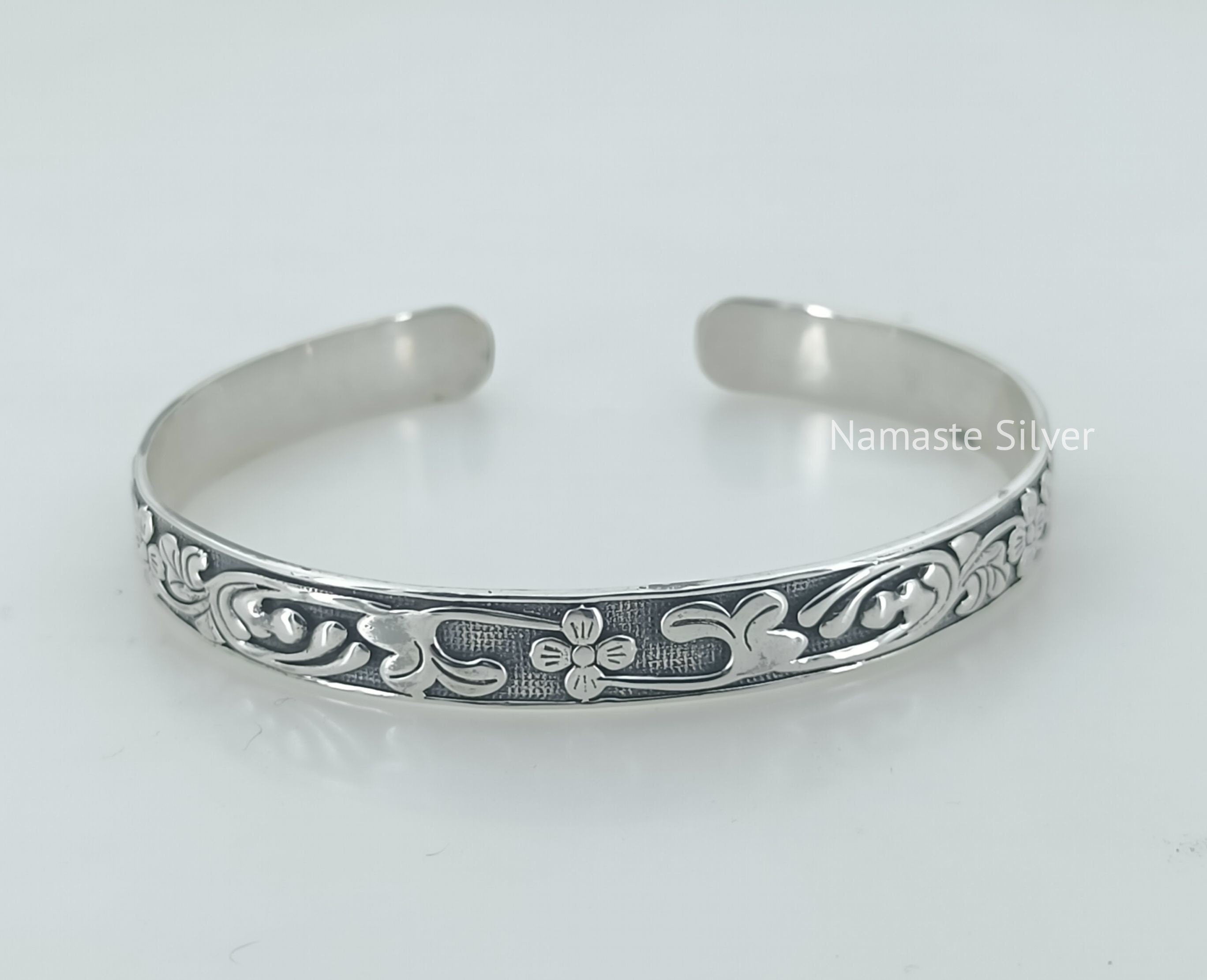 Floral Cuff Bracelet, 925 Sterling Silver Cuff Bangle, Handmade Adjustable Cuff Bracelet Jewelry, Gift for Her Birthday Anniversary Wedding
